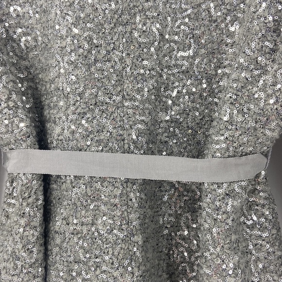 Boston Proper grey silver sequin jacket with ribbon belt - Picture 9 of 14